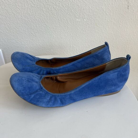 Women's J. Crew Anya Blue Suede Leather Ballet Flats Size 7.5  Made In Italy - Picture 1 of 8